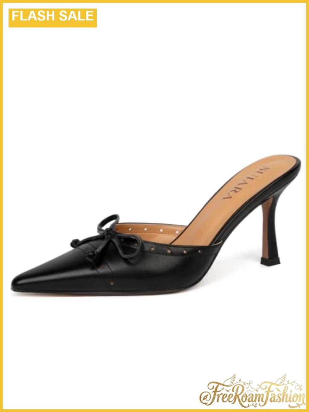Kitten Heel Mules Pointed Toe Slip On Heels Faux Leather Dressy Pumps